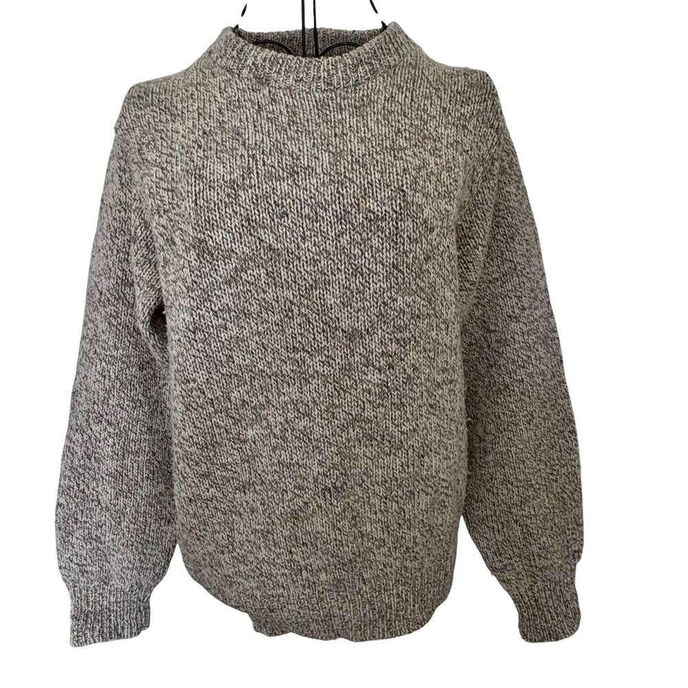 Vintage Y2K Lands End Wool Blend Marled Natural Pullover Sweater Crewneck Preppy - Picture 1 of 8